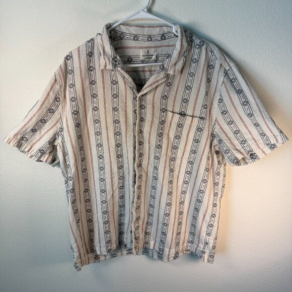 Mutual Weave Diamond & Stripes White/Red/Blue Button Down Short Sleeve - Picture 1 of 6